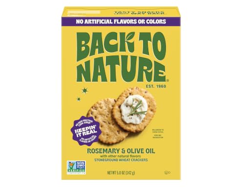 Image of Back To Nature, Crackers Stoneground Rosemary And Olive Oil, 5 Ounce | Kosher, No Dairy Added, Plant Based, Stoneground Wheat Flour, Non GMO No High Fructose Corn Syrup No Artificials, Snacks 5oz