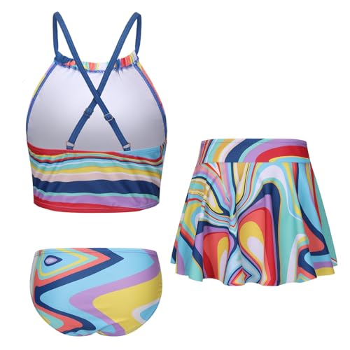 Image of Girls 3 Piece Swimsuits for Teen Girls Bikini Set with Skirt Hawaiian Bathing Suits Beach Swimwear 3-16 Years