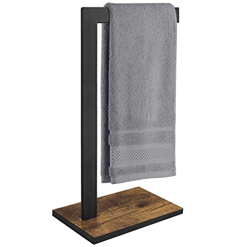ELITEROO Hand Towel Holder for Bathroom, Hand Towel Stand with Wood Base, L-Shape Hand Towel Rack for Vanity Countertop, Kitchen Counter, Rustic Black and Brown ELITEROO Hand Towel Holder for Bathroom, Hand Towel Stand with Wood Base, L-Shape Hand Towel Rack for Vanity Countertop, Kitchen Counter, Rustic Black and Brown