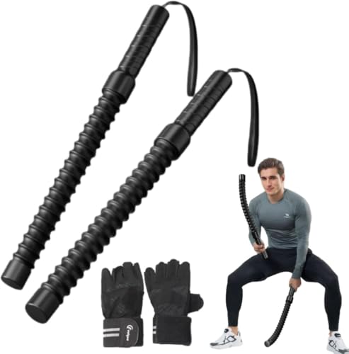 Joxoilso ワークアウト用加重ロープ 運動トレーニング エクササイズ 重いロープ 筋肉増強 体力強化 ロープレスジム メンズ レディース フィットネス器具 (バトルロープ*2+黒の滑り止め手袋(リストストラップ))