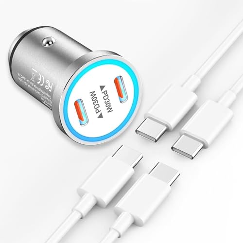 [ MFi Certified] iPhone 15 Fast Car Charger,60W Compact Dual Port USB C Fast Car Charger Adapter All Metal with 2Pack 3.3Ft USB C to USB C Cable for iPhone 15/15 Plus/15 Pro/15 Pro Max/iPad Pro