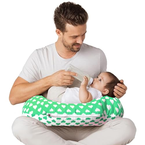 Image of VParents Feeding Pillow, Breast Feeding Pillows Vacuum Packed Cotton Nursing Pillow and Positioner, Breastfeeding, Bottle Feeding, Baby Support Rosy (Green) 110487
