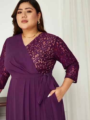 Image of Miss Chase A+ Women's Floral Printed Relaxed Fit V -Neck 3 /4Th Sleeve Georgette Maxi Dress