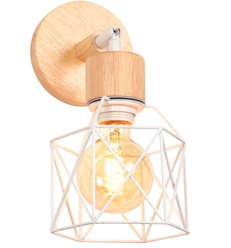 Lampada da Parete E27 Industriale Applique da Parete in Legno el Metallo Illuminazione a Soffitto Vintage Regolabile Gabbia 16CM Lampada a Muro per Camera da Letto Corridoio (Applique - legno-1)