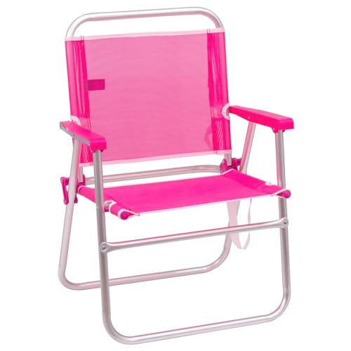 LOLAhome Silla de Playa Fija Plegable de Aluminio y textileno Rosa de 55x43x75 cm