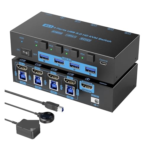 Conmutador KVM 8K60Hz y 4K144Hz con EDID inteligente para controlar 4 PC en un monitor