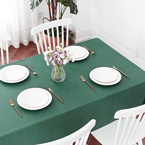 Image of Romanstile Christmas 100% Waterproof PVC Tablecloth, Rectangle Oil Spill Proof Stain Resistant Vinyl Table Cloth, Wipe Clean Plastic Table Covers for Kitchen /Dining /Parties - 60 x 84 Inch, Dark Green