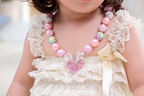 VCMART Girls Gilitter Heart Chunky Bubblegum Bead Necklace & Bracelet Set Fashion Jewelry Pendant with Gift Box - Thumbnail 4