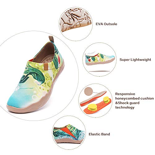 Uin Women's Flats Canvas Lightweight Slip Ons Sneakers Walking Casual Art Painted Travel Shoes Mermaid Green (42) #TOP3