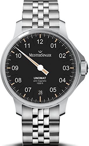 - Vetro: Vetro zaffiro MeisterSinger Bracciale in acciaio inossidabile con quadrante nero sunray Unomat UN902