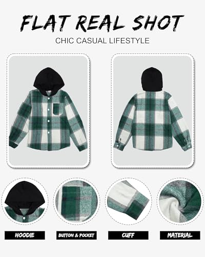 Image of Boys Girls Flannel Shirts Plaid Hoodies Fall Fashion Button Down Shirts | Long Sleeve Shirts Hooded Lightweight Jacket, Perfect for School Mornings, Leaf Piles,Camping, Bonfires, Weekend Adventures
