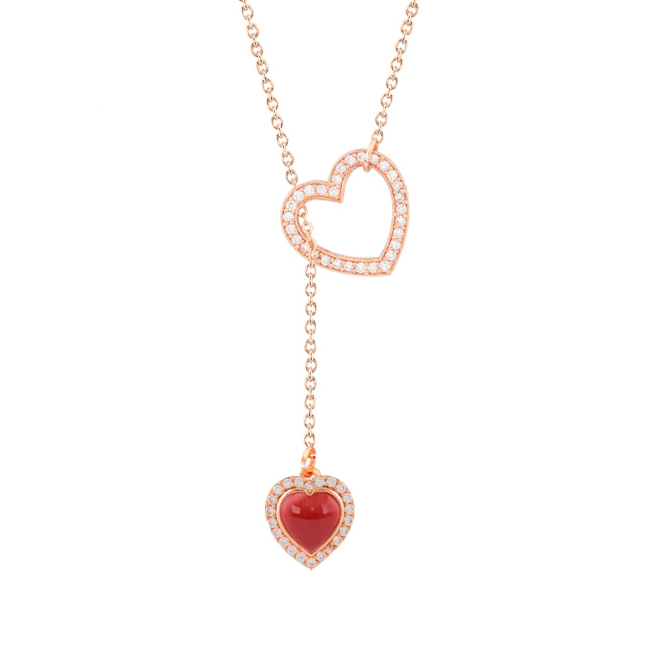 MINUTIAE Love Theme Heart Shape Lairiat Stylish pendant Necklace for Women & Girls - Rose Gold | Austrian Cubic Zirconia Diamond with Extendable Chain | Red Stone Symbolize Ruby - The Stone of Love (B09Z6PB8YP) Amazon Price History, Amazon Price Tracker