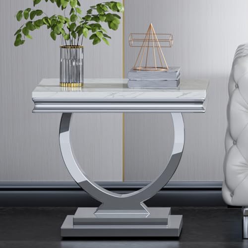 Shopbopp S001241 Modern Rectangular White Marble End Table, 0.71 Inch Thick Marble Top, U-Shape Stainless Steel Base With Silver Mirrored Finish For Living Room thumb #2
