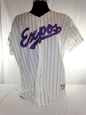Sports Memorabilia Montreal Expos Vintage Russell White Pinstripe Jersey w/ 2003 Puerto Rico Patch - MLB Authentic Adult Jerseys