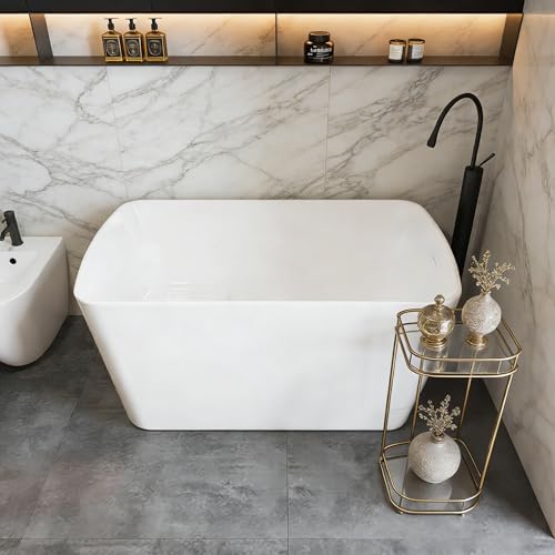 Image of Acrylic Freestanding Bathtub, Soaking Tub with Seat, Toe-Tap Drain, Slotted Overflow, Deep Ergonomic Design, cUPC Certified, Glossy White, 49 inch