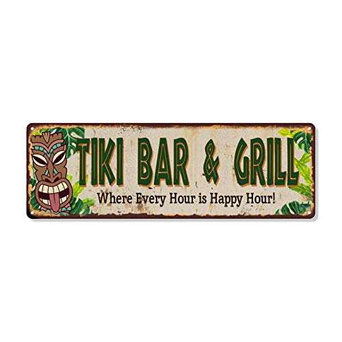 Tiki Bar Decor Segni Spiaggia Tiki Bar Segnali Tiki Bar Accessori per Bar Tiki, Cartello di benvenuto Targa in metallo Vintage per Home Bar, Spiaggia