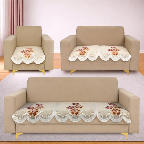 Image of Homerz Premium 'Surya Series' Sofa Cover | Stylish Sofa Protector | Net Fabric | Anti-Stain & Washable Slip Cover Exact Size Antislip (Exclusive Yellow, 6 (3+2+1) Seater, Only Seat Cover)