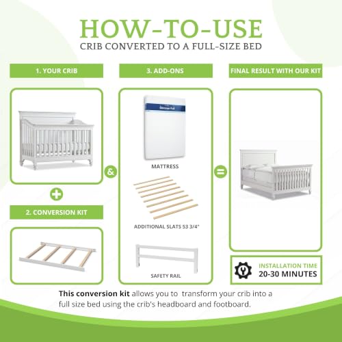 Image of CC KITS Full-Size Conversion Kit Bed Rails for SmartStuff Convertible Cribs by Universal Furniture - Solid Wood Rail - Toddler and Adult Bed Rail for Full-Size Beds - Nursery Furniture (White)