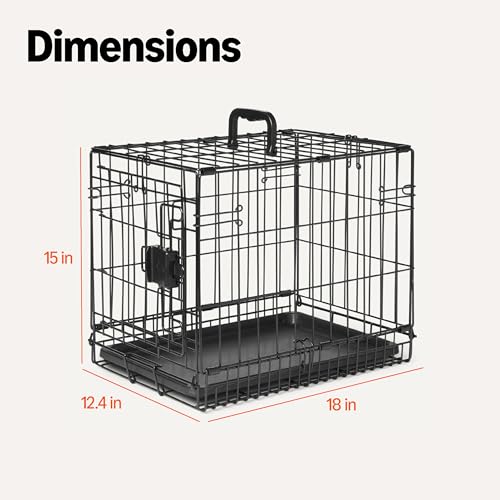 Image of Amazon Basics Durable, Foldable Metal Wire Dog Crate with Tray, Single Door, 18 x 12.4 x 15 in, Black