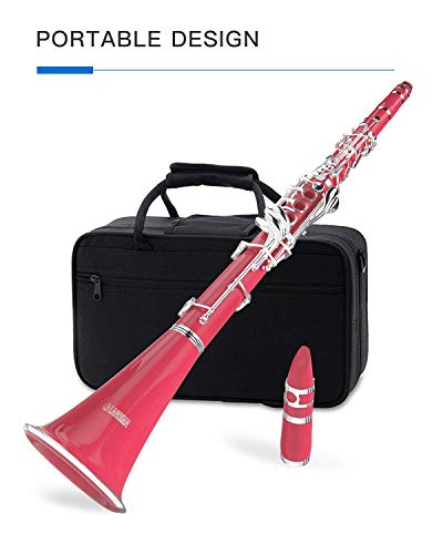 LAGRIMA B Flat Beginner Student Clarinet with 2 Barrels, Case, Stand,10 Reeds, Mouthpiece (Pink)
