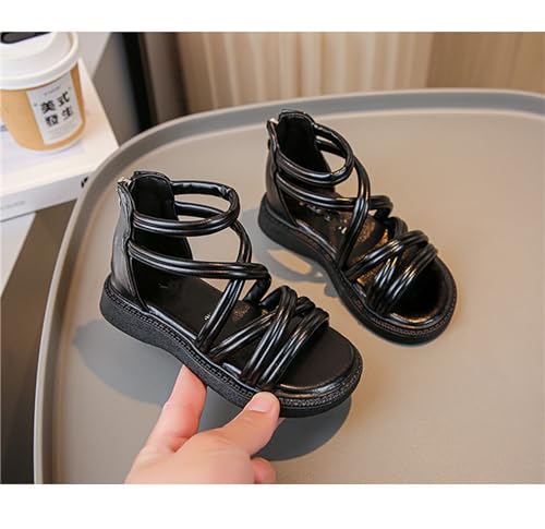 He&Yingmin Girls Roman Sandals Open Toe Zipper Flat Heel Cross Strap Kids Summer Sandal Shoes4