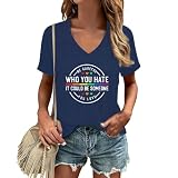 IFQ Pride Shirts for Women Equality Hurts No One V-Neck T-Shirt LGBTQ Support Letter Print Tee Blue