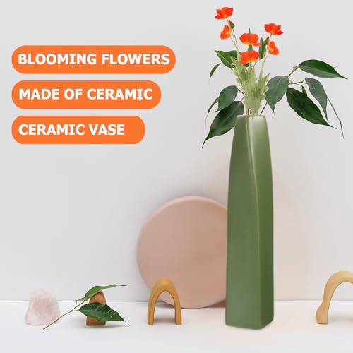 Jarrón de cerámica verde con base estable para arreglos florales 5