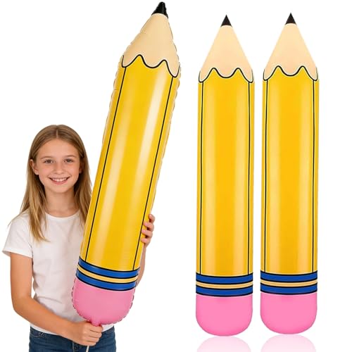 Giant Pencil Balloons 27Inch Yellow Pencil Shape Balloons PVC Back to School Balloons for First Day of School Decorations Party Supplies Classroom Decor Graduation Party Favors 2 Pack