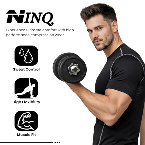 Image of NINQ Full Sleeve Compression, Workout, Round Neck, Down Shoulder T-Shirt - Men's Gym, Athletic & Sports Tights for Fitness