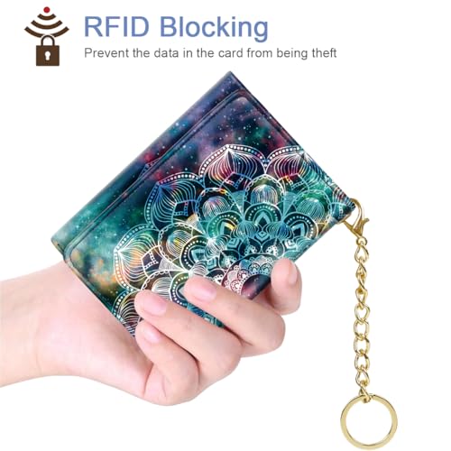 Image of Trifold Womens Wallet Small Slim RFID Blocking Card Wallet Cute Credit Card Holder Leather Mini Purse with Cash Pocket 7 Card Slots ID Window, Mandala