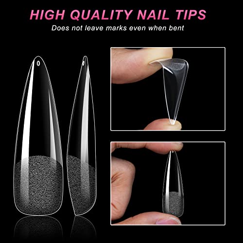 Aoream Long Stiletto Nail Tips 240Pcs Clear Soft Gel False Nails Half Matte Full Cover Press On Nails 12 Sizes Fake Artificial Extension Nail Tips Salon Nails For Home Nails Diy #TOP29