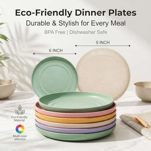 SHECIPIN Wheat Straw Plates，9 inches Plastic Plates Set of 12, Lightweight Wheat Straw Plates, for Children & Adult Plastic Plates Reusable, No BPAs and No Chemical Dyes (Beige) by SHECIPIN - Image 7