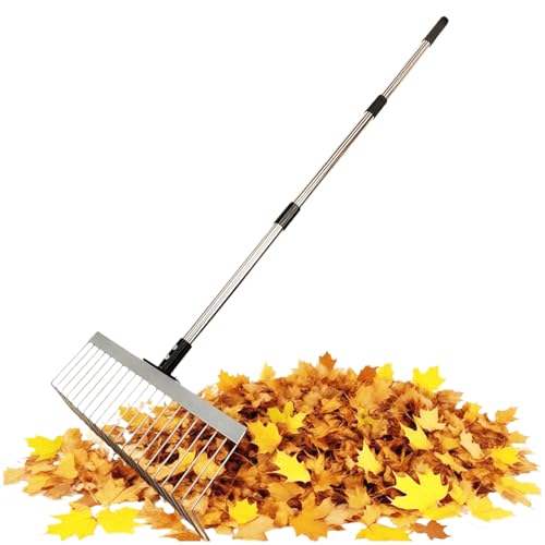 Rastrillo para Césped - Rastrillo de Jardín con Mango Ajustable,Recogedor de Hojas para Cuidado del Césped Jardinería Escariado Limpieza y Trabajos de Jardín