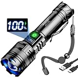 Garberiel Taschenlampe LED Aufladbar Extrem Hell, 100000 Lumen Taschenlampen Batteriebetrieben USB,5 Lichtmodi,IP65 Wasserdicht Flashlight Torch für Outdoor Camping