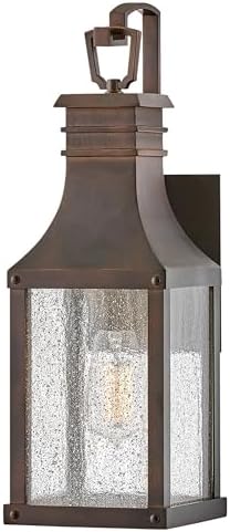 Hinkley Beacon Hill Single Light Wall Mount Outdoor Lantern, Aluminum, Clear Seedy Glass Panes, Old World Charm, Blackened Copper Finish