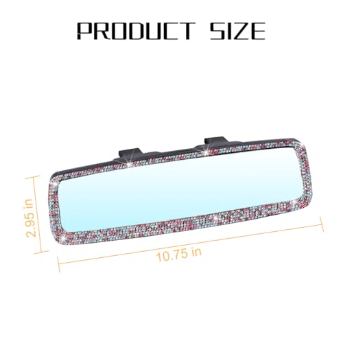 Image of Osilly Bling Car Rearview Mirror, Decorations Rear View Mirror with Crystal Rhinestones & Diamonds, Car Interior Trim Accessories, Clip-on & HD Glass, Sparkly Gift (AB Color+Pink)