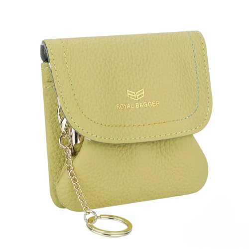 Royal Bagger Kiss Lock Coin Purse für Frauen RFID Simple Card Holder mit abnehmbarem Schlüsselanhänger Echtes Leder Aufbewahrungstasche 2622 (Gelb Royal Bagger Kiss Lock Coin Purse für Frauen RFID Simple Card Holder mit abnehmbarem Schlüsselanhänger Echtes Leder Aufbewahrungstasche 2622 (Gelb