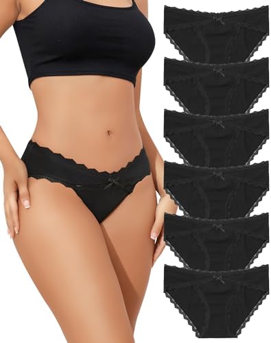 LEVAO Womens Underwear Cotton Cheeky Bikini Panties for Women Lace Stretch Hipster Ladies Briefs Multipack S-XXL