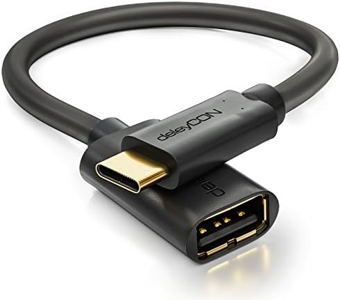 deleyCON USB-C na USB-A Adapter Kabel OTG - USB C Męski na USB A Żeński - do Komputera PC Laptop Tablet Smartfon 20 cm - Czarny