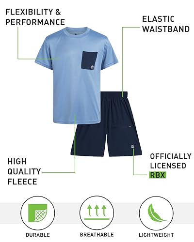 Image of RBX Boys Athletic Shorts Set - 2 Piece Lightweight Short Sleeve Performance T Shirt and Woven Pull-On Running Shorts for Boys