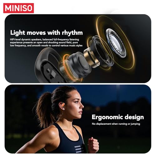 Image of MINISO MS185 Open Ear Headphone,Wireless Earbuds Stereo Sound Bluetooth 5.4,Adjustable Earhook Earphones 40 Hours of Playtime with Microphone,fit for Running, Sports, Exercise