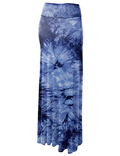 Lock and Love WB1058 Womens Tie Dye Fold Over Maxi Skirt XXXL Navy2