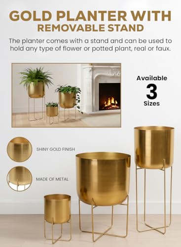 Serene Spaces Living Breiter Goldener Soho-Pflanztopf mit abnehmbarem Metallständer, dekorativer Innenpflanzentopf… – Ansicht 6
