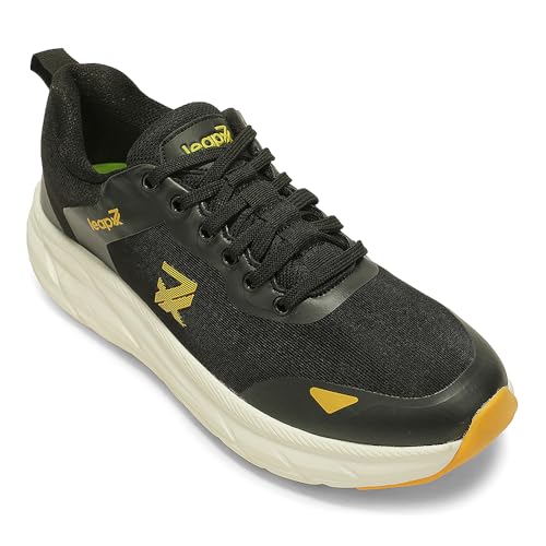 Image of Liberty LEAP7X FORCESTEPE Running Shoes for Men - Black & White Lace-Up Knit-Mesh Shoes | Memory Foam Cushioned Insole, Lightweight Footwear for Jogging, Running, Light Workouts