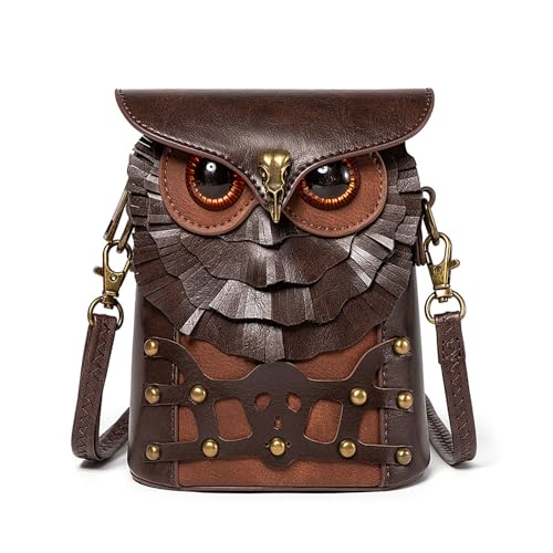 Womens Cartoon Owl Shoulder Bag Girls PU Leather Crossbody Bag Cute Coin Purse Medieval Messenger Bag for Daily Travel