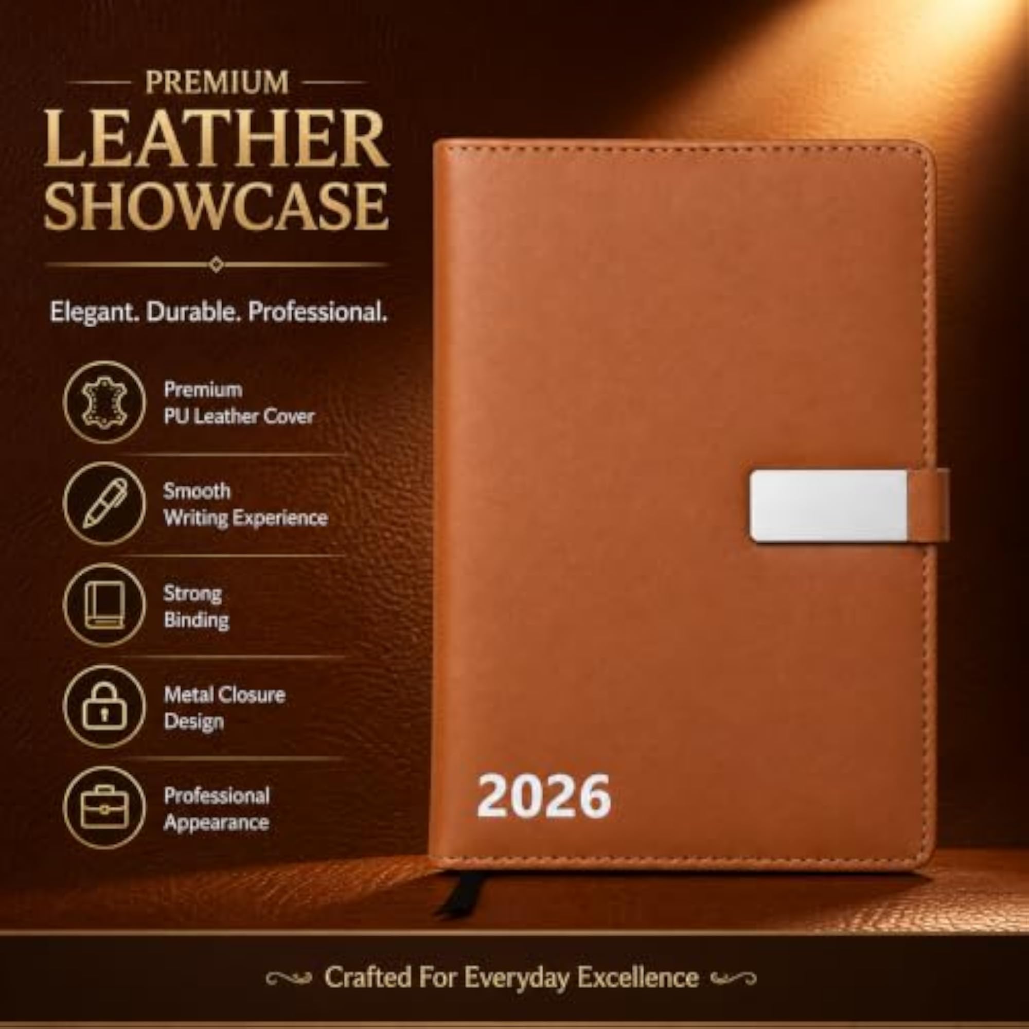 PU Leather Diary 2026 A5 Size Dated Daily Planner