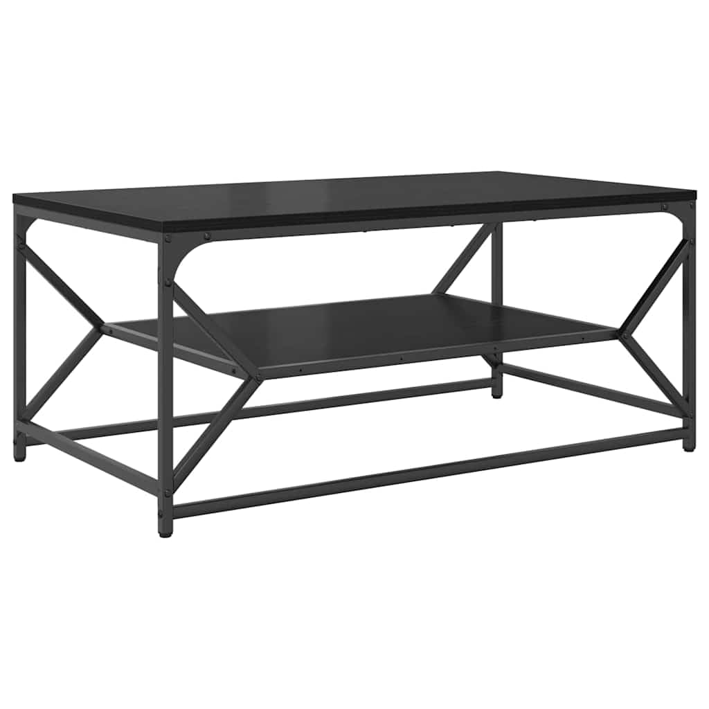 Stolik kawowy o wyglądzie czarnego dębu, 90 x 50 x 40 cm, ze stalową ramą – stół do salonu i stół do użytku wewnątrz o prostokątnym wzornictwie i matowej powierzchni