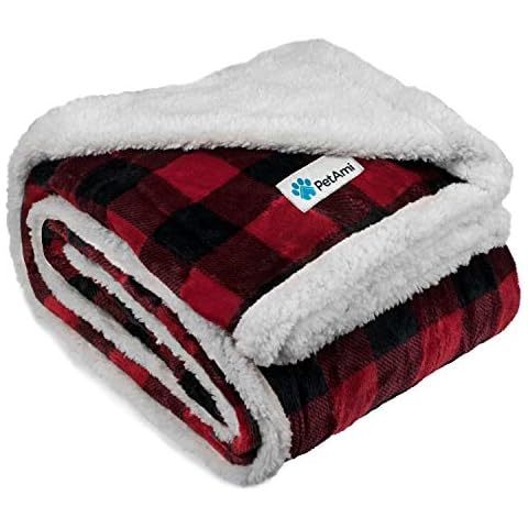 PetAmi Dog Blanket, Sherpa Dog Blanket | Plush, Reversible, Warm Pet Blanket for Dog Bed, Couch, Sofa, Car (Checker Red, 60x40 Inches) Cover