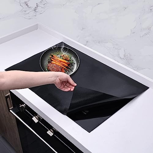 KitchenRaku Large Induction Cooktop Protector Mat, (Magnetic) Electric Stove Burner Covers Antiscratch as Glass Top Stove Cover or Electric Stove Top (Monochromatic Black，24x20.8 Inch)