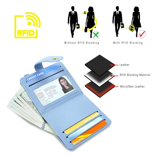 Image of Airkit Small Wallet Women RFID, PU Leather Card Holder with Keychain | Slim Compact Zipper Coin Purse for Ladies, Travel Holiday Gifts for Mom, Cute Mini Bifold Wallets